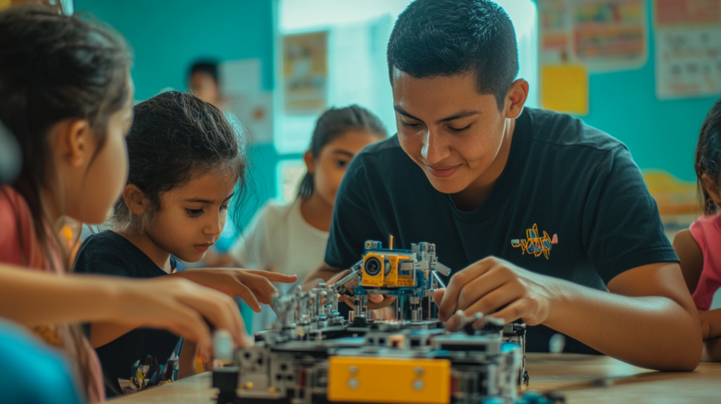 Poofesor enseñando Robótica 