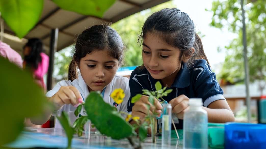 NIñas aprendiendo biología