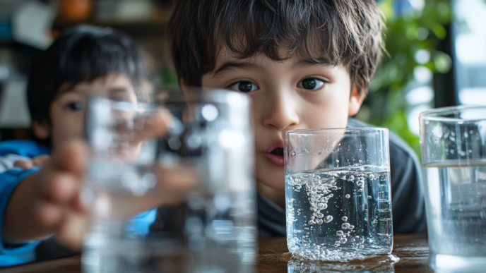 Niños experimentando con agua